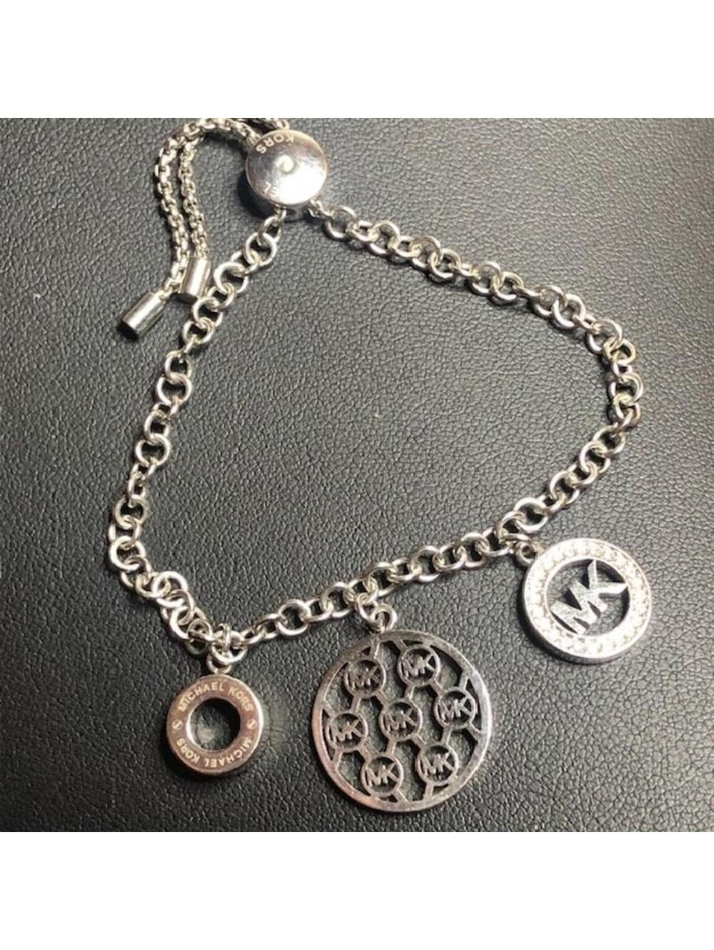 9045 Michael Kors Silver Tone Charm Bracelet with MK Logo Crystal adjustable